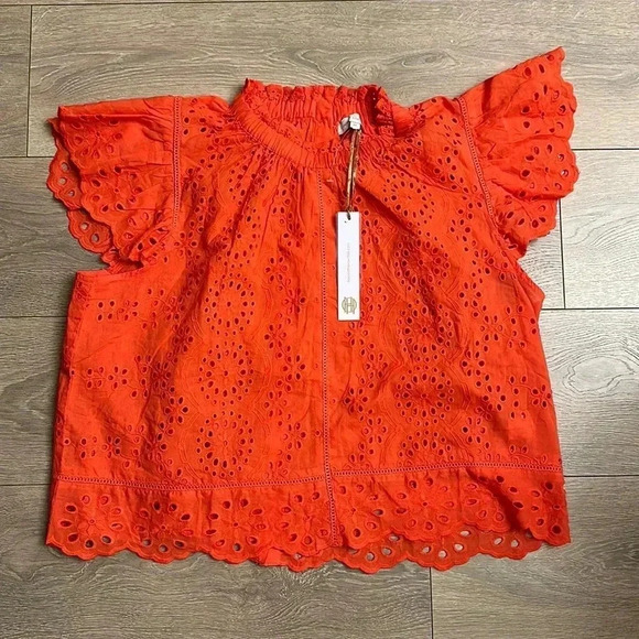 NWT House of Harlow 1960 Eyelet Coral Blouse Sz XL - Picture 1 of 9